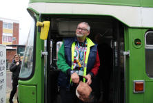 George Gibson leaving the bus