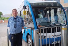 Andrew in front of remembrance bus