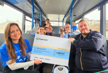 James Thomson (Stagecoach South Bus Driver), with Daryl Jowett (Assistant Operations Manager), hand over cheque to West Sussex Mind with support group