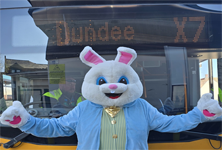 Easter bunny infront of Stagecoach bus