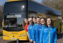 kitlie volunteers standing outside stagecoach double deck coach
