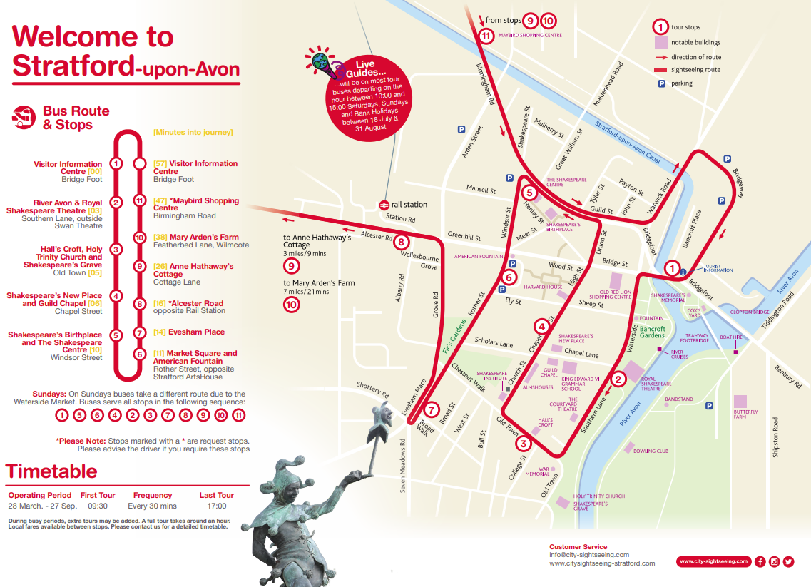 Stratford Upon Avon City Sightseeing Bus Route and Stops 2026