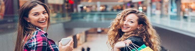 Friends at shopping centre
