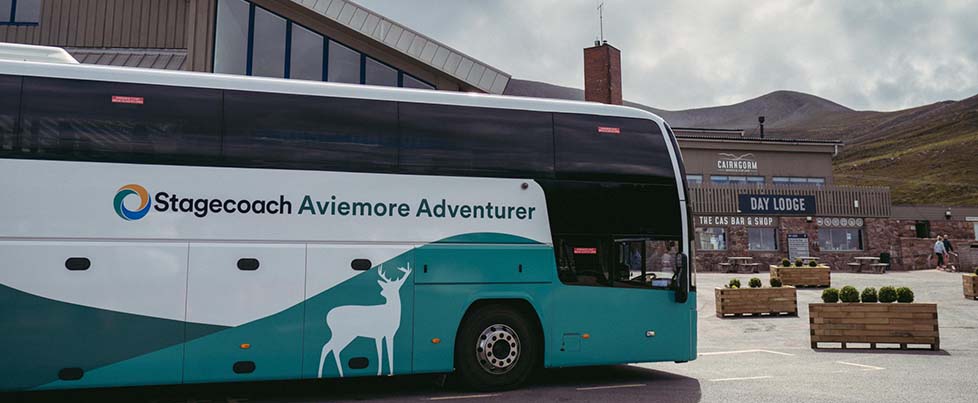 Aviemore Adventurer special livery showing mountains and a stag
