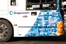 close up bus wheel and logo