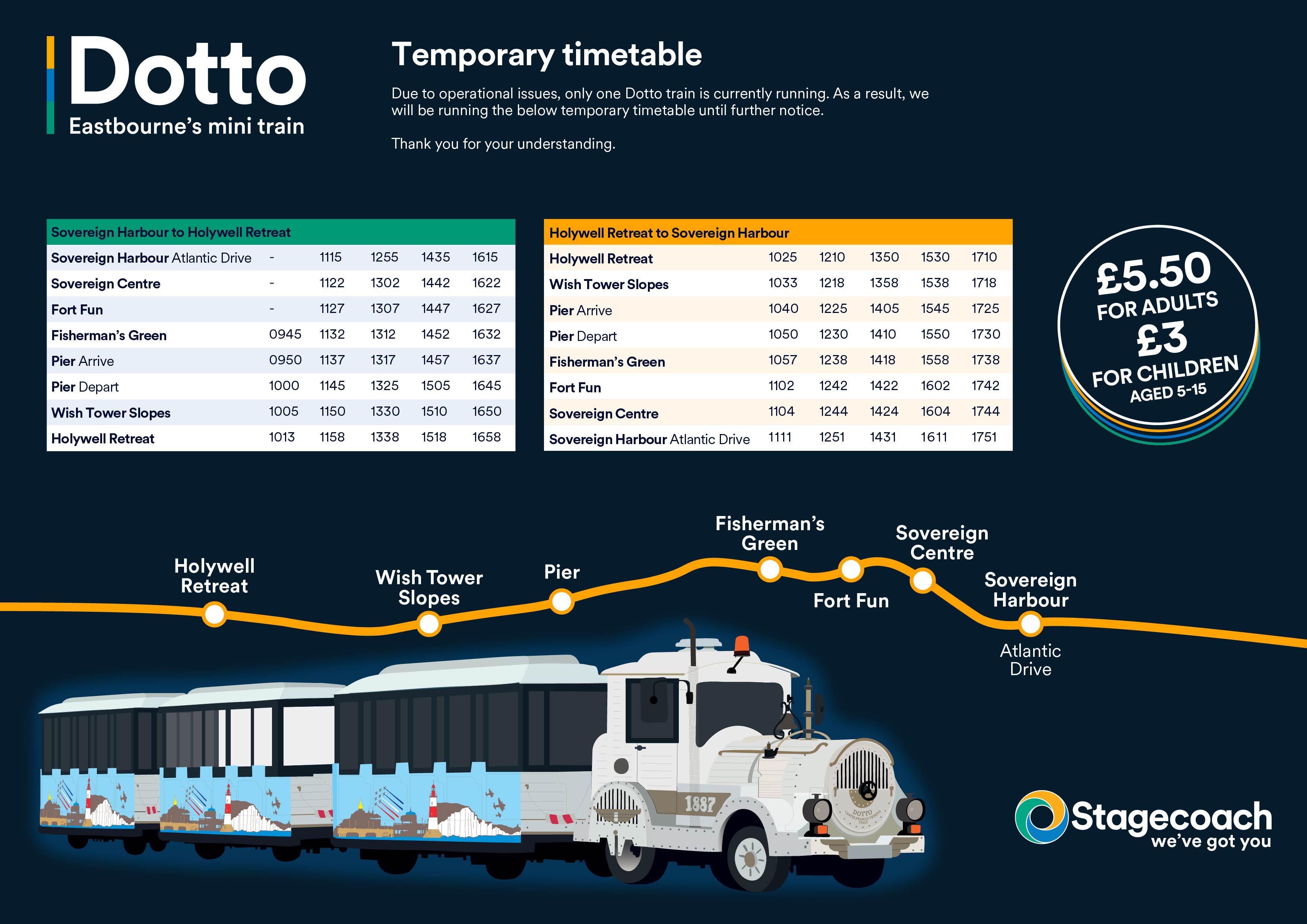 Dotto - Eastbourne mini train emergency timetable 