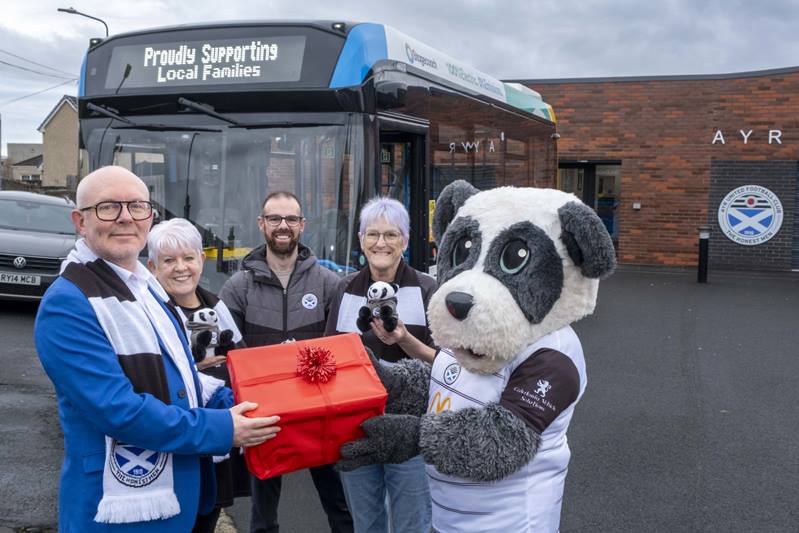 Stagecoach bus with Fraser Smith and Ayr United mascot
