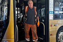 Brian Dallaway aboard a Stagecoach Gold bus